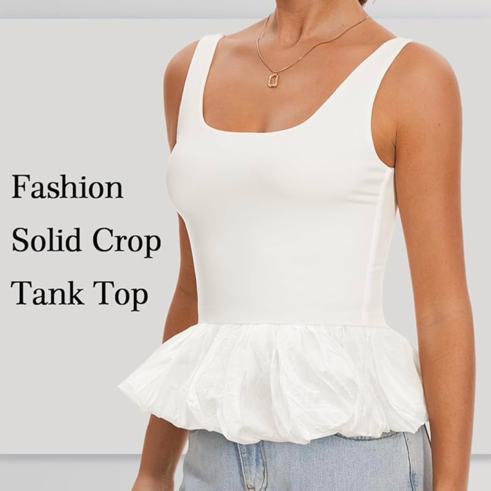 Classic White Peplum Crop Tank Top